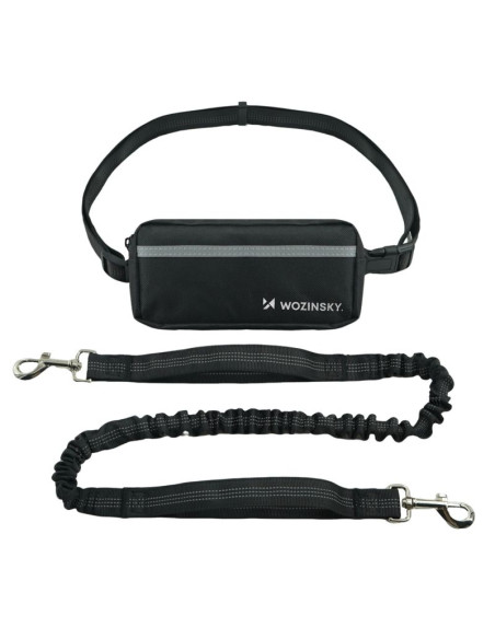 Pas biodrowy z saszetką i elastyczną smyczą do biegania z psem wozinsky wpst-01 - czarny