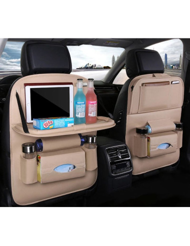 Organizer samochodowy na fotel siedzenie ochraniacz osłona na fotel półka mini stolik do auta beżowy