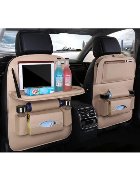 Organizer samochodowy na fotel siedzenie ochraniacz osłona na fotel półka mini stolik do auta beżowy