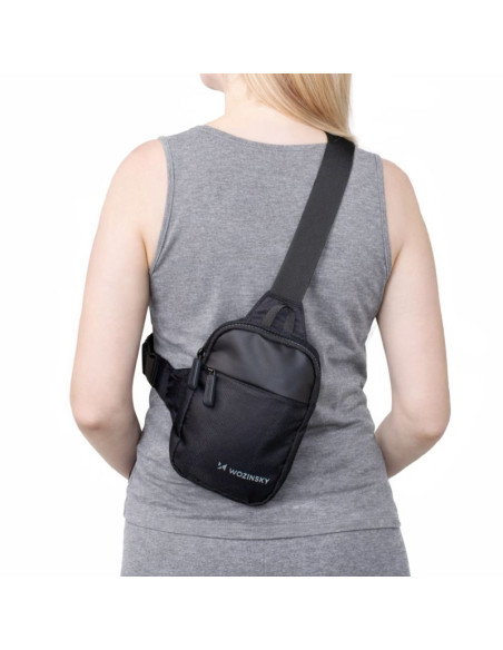 Mini saszetka na ramię wozinsky wms-w1 wodoodporna dwukomorowa na telefon unisex - czarna