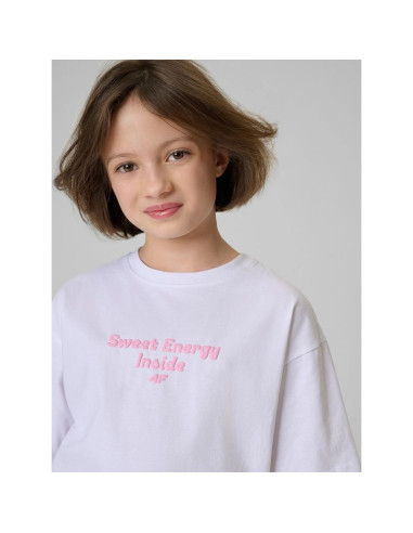 T-shirt loose z nadrukiem dziewczęcy 4f 4fjrss26ttshf3825-10s
