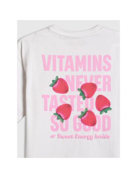 T-shirt loose z nadrukiem dziewczęcy 4f 4fjrss26ttshf3825-10s