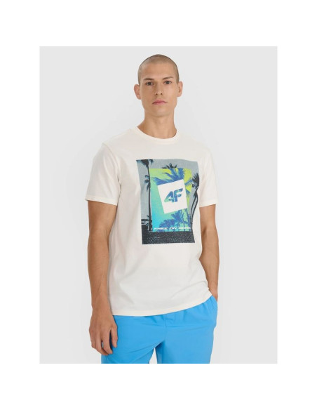 T-shirt regular z nadrukiem męski  4f 4frss25ttshm2846-12s
