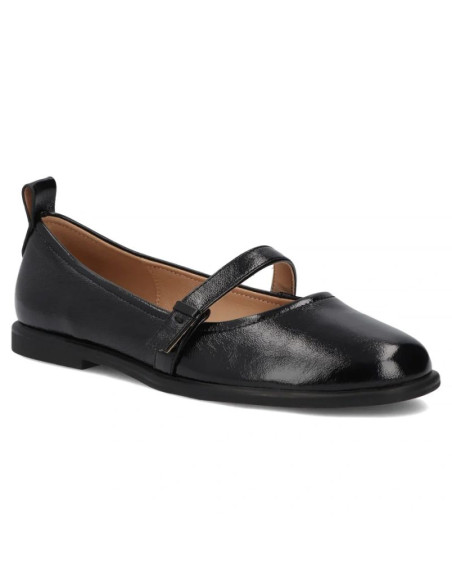 Skórzane baleriny damskie z paskiem czarne filippo dp7742