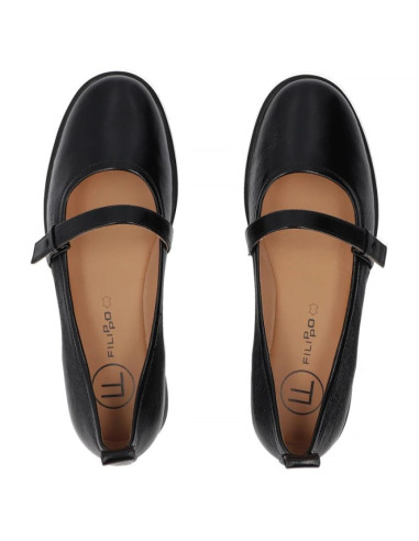 Skórzane baleriny damskie z paskiem czarne filippo dp7742