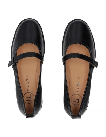 Skórzane baleriny damskie z paskiem czarne filippo dp7742