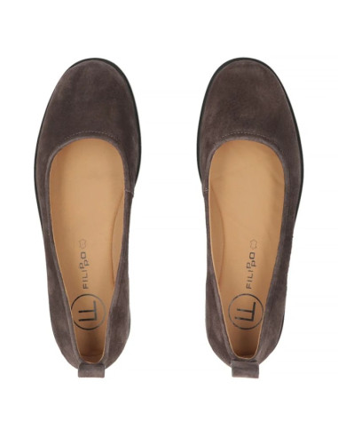 Skórzane baleriny damskie zamszowe brązowe dp7741