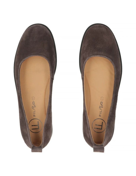Skórzane baleriny damskie zamszowe brązowe dp7741