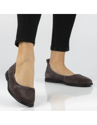 Skórzane baleriny damskie zamszowe brązowe dp7741