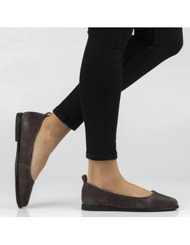 Skórzane baleriny damskie zamszowe brązowe dp7741