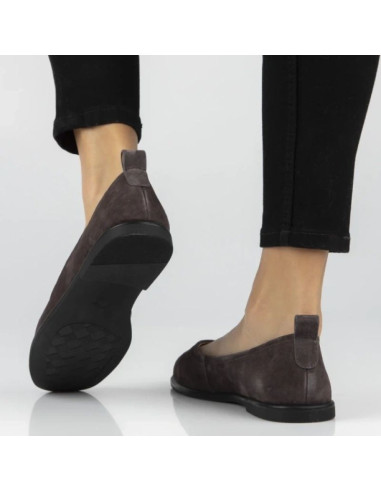 Skórzane baleriny damskie zamszowe brązowe dp7741