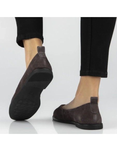 Skórzane baleriny damskie zamszowe brązowe dp7741