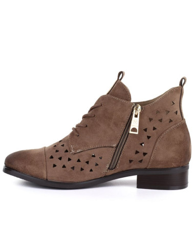 Botki damskie ażurowe zamszowe ciemny beż filippo 58620