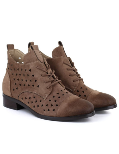 Botki damskie ażurowe zamszowe ciemny beż filippo 58620