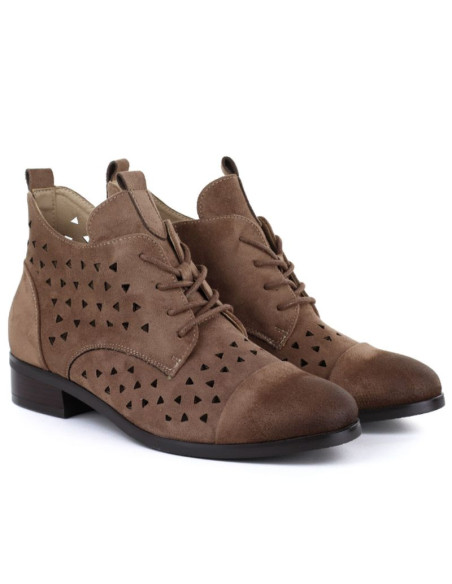 Botki damskie ażurowe zamszowe ciemny beż filippo 58620