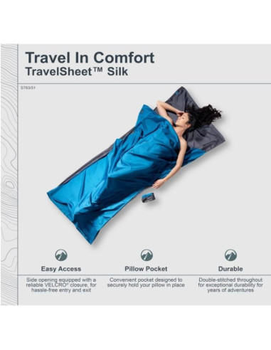 Wkładka do śpiwora cocoon travelsheet silk, rhino/cornflower