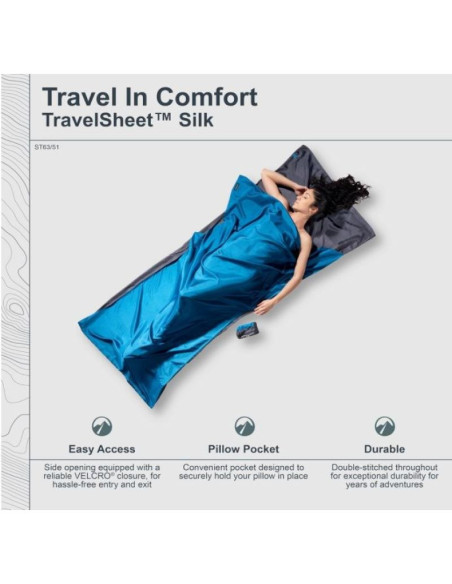 Wkładka do śpiwora cocoon travelsheet silk, rhino/cornflower