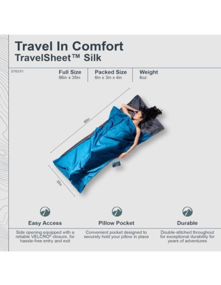 Wkładka do śpiwora cocoon travelsheet silk, rhino/cornflower