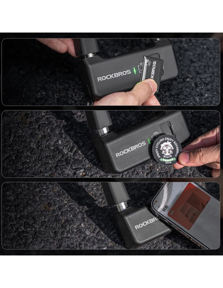 Zapięcie rowerowe rockbros rbns1 smart z czytnikiem nfc - czarne
