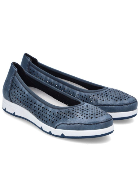 Baleriny damskie komfortowe ażurowe niebieskie rieker l3065-14