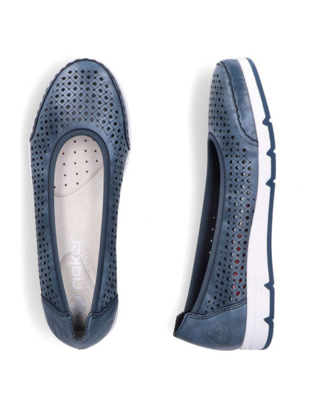 Baleriny damskie komfortowe ażurowe niebieskie rieker l3065-14