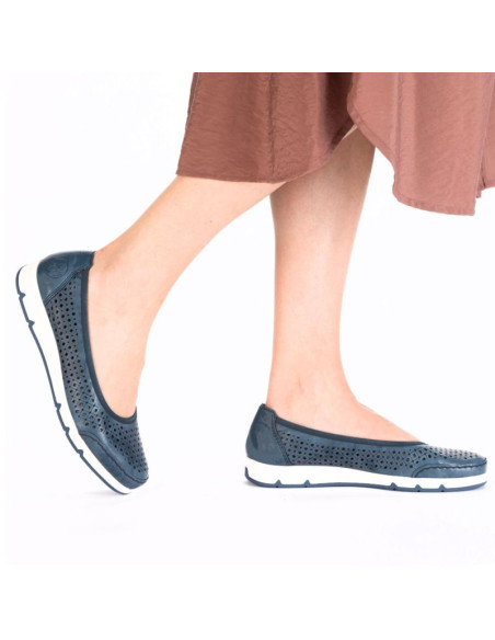 Baleriny damskie komfortowe ażurowe niebieskie rieker l3065-14