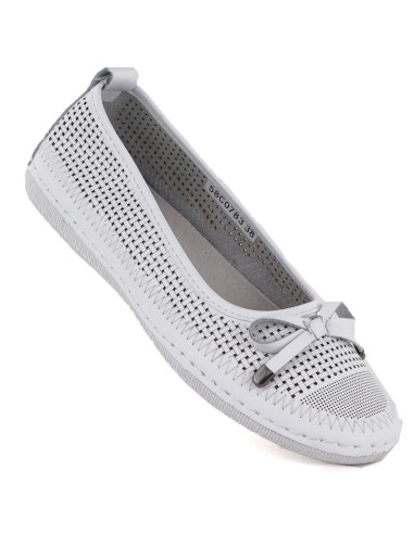 Skórzane baleriny damskie ażurowe białe artiker 58c0783