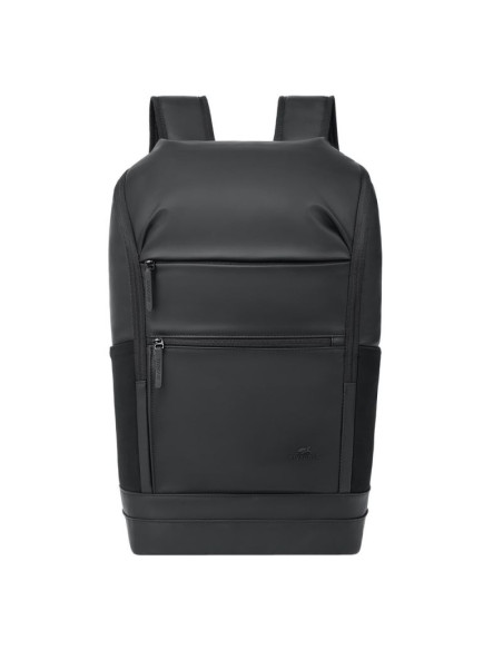 Rivacase eden plecak city backpack czarny poliester, skóra woskowana (pull up)