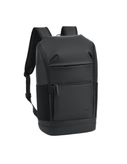 Rivacase eden plecak city backpack czarny poliester, skóra woskowana (pull up) 2