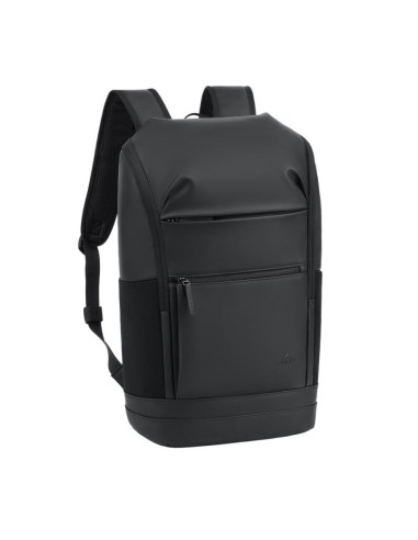 Rivacase eden plecak city backpack czarny poliester, skóra woskowana (pull up)