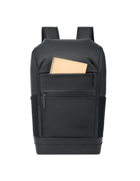 Rivacase eden plecak city backpack czarny poliester, skóra woskowana (pull up)