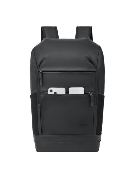 Rivacase eden plecak city backpack czarny poliester, skóra woskowana (pull up)