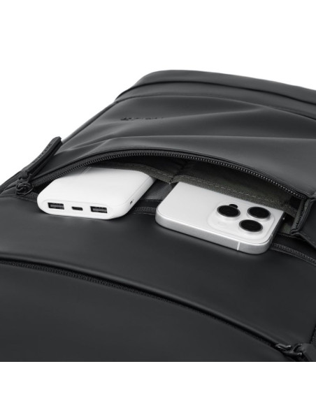 Rivacase eden plecak city backpack czarny poliester, skóra woskowana (pull up)