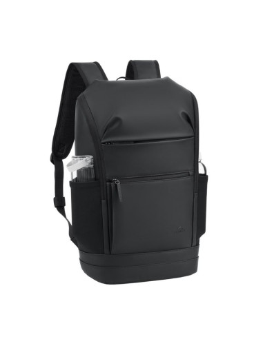 Rivacase eden plecak city backpack czarny poliester, skóra woskowana (pull up)