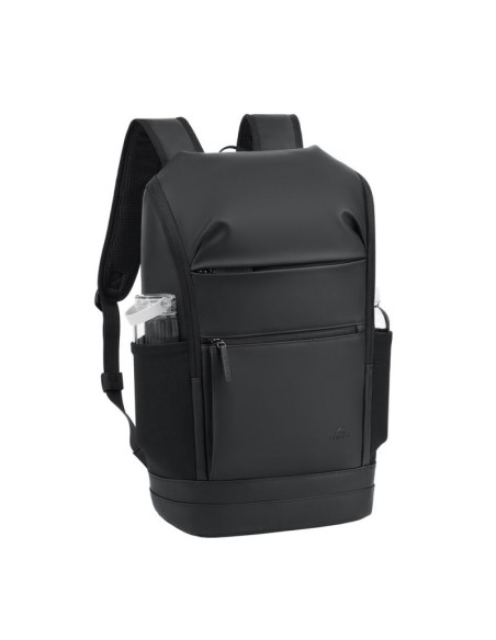 Rivacase eden plecak city backpack czarny poliester, skóra woskowana (pull up)