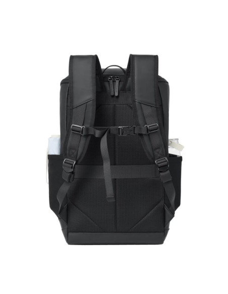 Rivacase eden plecak city backpack czarny poliester, skóra woskowana (pull up)