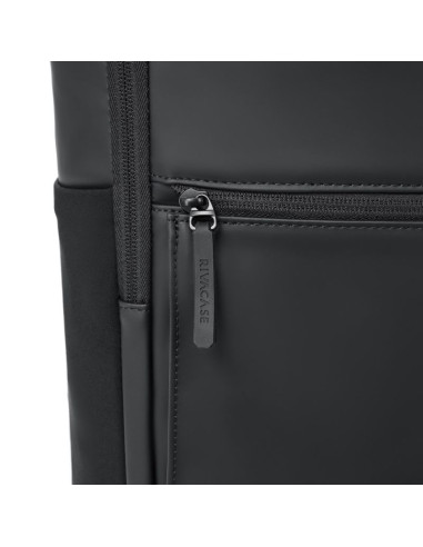 Rivacase eden plecak city backpack czarny poliester, skóra woskowana (pull up)