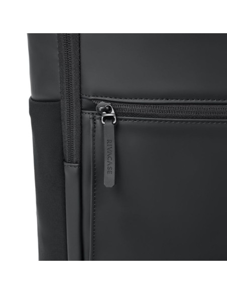 Rivacase eden plecak city backpack czarny poliester, skóra woskowana (pull up)
