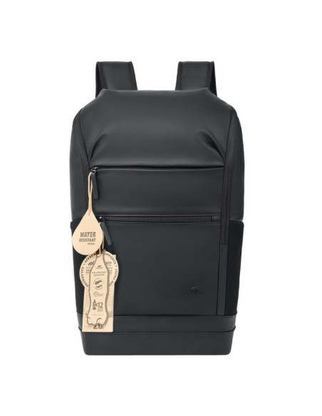 Rivacase eden plecak city backpack czarny poliester, skóra woskowana (pull up)
