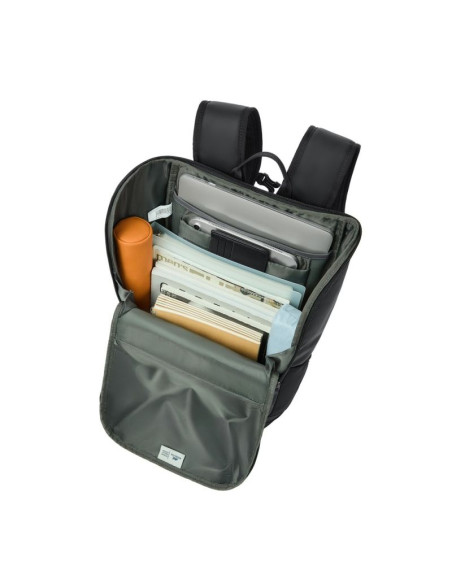 Rivacase eden plecak city backpack czarny poliester, skóra woskowana (pull up)