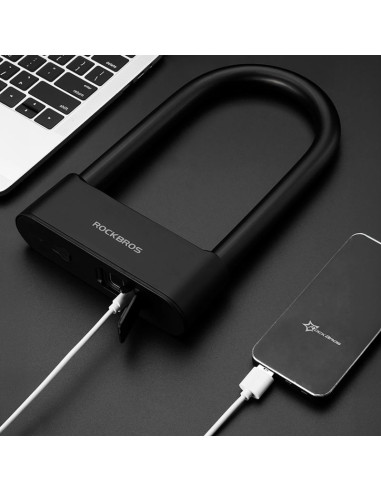 Zapięcie rowerowe rockbros 32210818001 smart z czytnikiem linii papilarnych i łącznością bluetooth - czarny