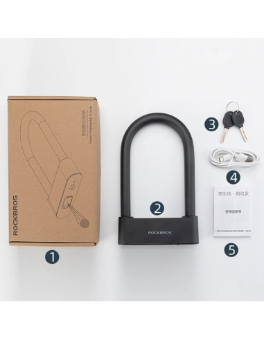 Zapięcie rowerowe rockbros 32210818001 smart z czytnikiem linii papilarnych i łącznością bluetooth - czarny