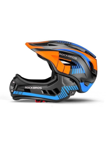 Kask rowerowy rockbros tt-32sobl-s dziecięcy z odpinaną szczęką rozmiar s - czarno-pomarańczowy