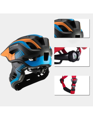 Kask rowerowy rockbros tt-32sobl-s dziecięcy z odpinaną szczęką rozmiar s - czarno-pomarańczowy