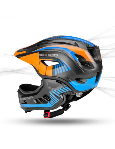 Kask rowerowy rockbros tt-32sobl-s dziecięcy z odpinaną szczęką rozmiar s - czarno-pomarańczowy