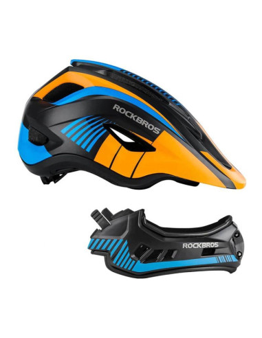 Kask rowerowy rockbros tt-32sobl-s dziecięcy z odpinaną szczęką rozmiar s - czarno-pomarańczowy