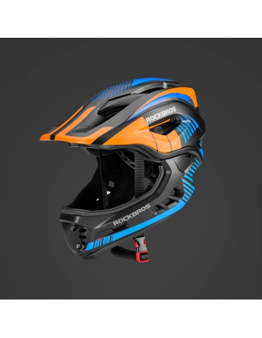 Kask rowerowy rockbros tt-32sobl-s dziecięcy z odpinaną szczęką rozmiar s - czarno-pomarańczowy