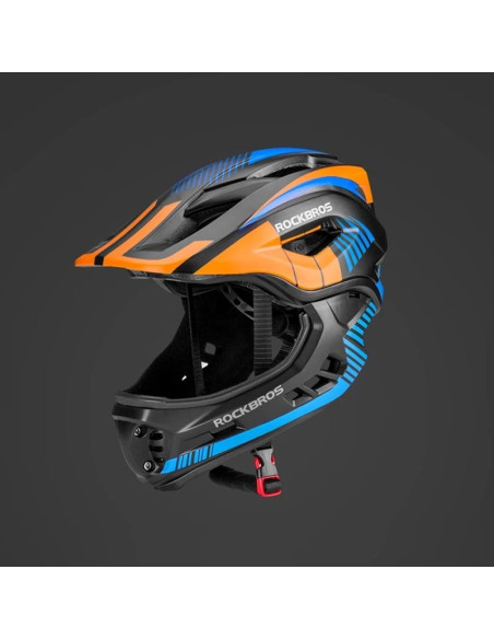 Kask rowerowy rockbros tt-32sobl-s dziecięcy z odpinaną szczęką rozmiar s - czarno-pomarańczowy