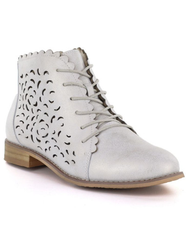 Skórzane botki damskie ażurowe złote potocki je19423