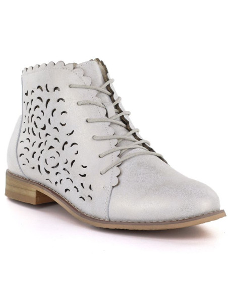 Skórzane botki damskie ażurowe złote potocki je19423